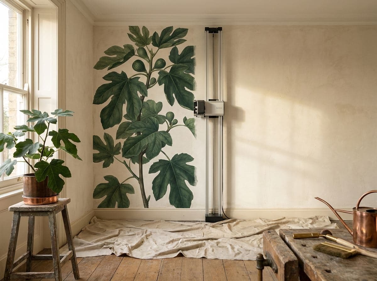 Muurprinter print een ontwerp rechtstreeks op de wand tijdens een opdracht