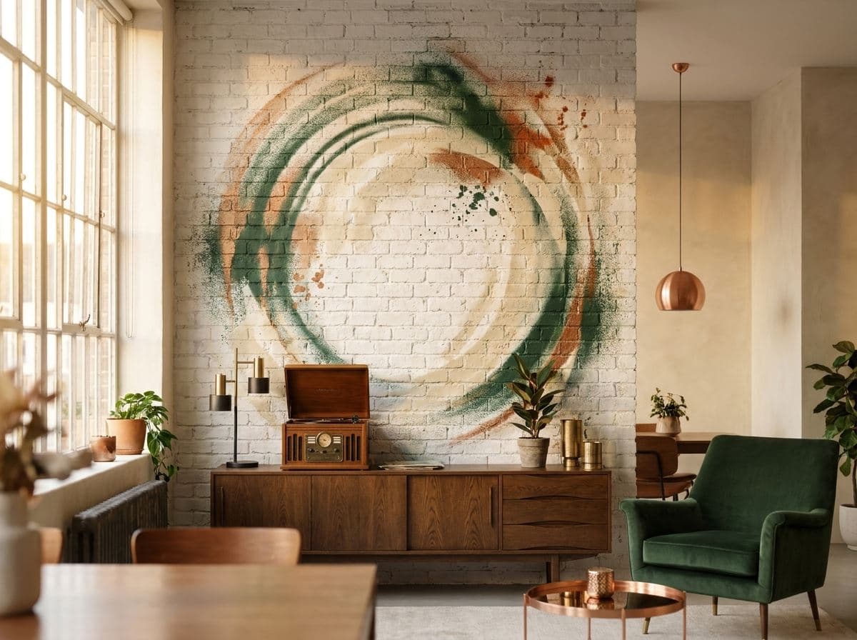 Kleurrijke muurkunst in street-art-stijl op een bakstenen binnenmuur